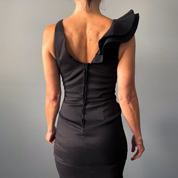 L'Etté Little Black Dress with Shoulder Ruffle Detail, Size L - Picture 2 of 5